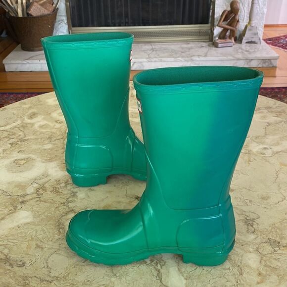 Hunter Short Glossy Waterproof Rain Boots Teal - Picture 6 of 13